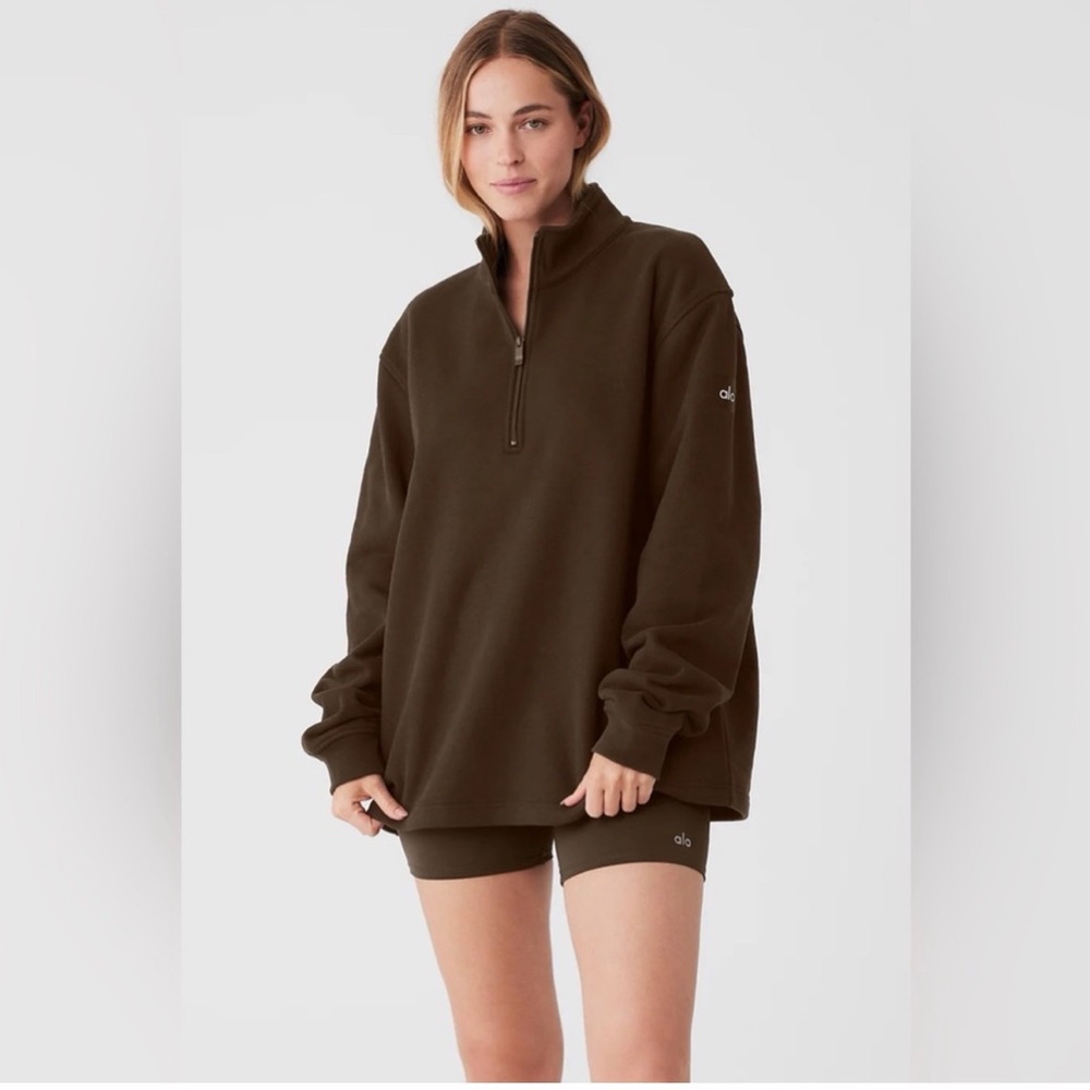 Alo Renown Sweatshirt 1/4 Zip Espresso Unisex Large Oversized Comfy Boxy Fit